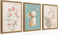 arfitest Nursery Wall Art Cute Bunny Botanical Flowers Wall Decor Pink Green Nursery Pictures Posters Girl Bedroom Canvas Prints gifts for Baby Boys and Girls Playroom paintings 12x16inch