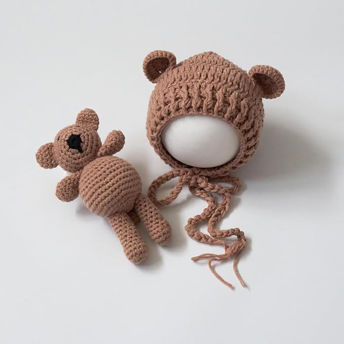 Zeroest Newborn Baby Boy Girl Photography Props Bear Hat Outfits Crochet Kint Handmade Cap Set for Newborn Photo Shoot