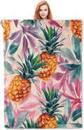 Watercolor Pineapple Blanket Gifts for Adults Kids Soft Warm Lightweight Cozy Tropical Pink and Green Foliage Throw Blankets for Bed Sofa Couch Living Room Decor 80x60in