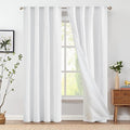 jinchan Linen Curtains with Privacy Lining 84 Inch Length White Farmhouse Closet Lined Drapes for Small Narrow Window Bedroom Living Room Bay Window 2 Panels Rod Pocket Back Tab