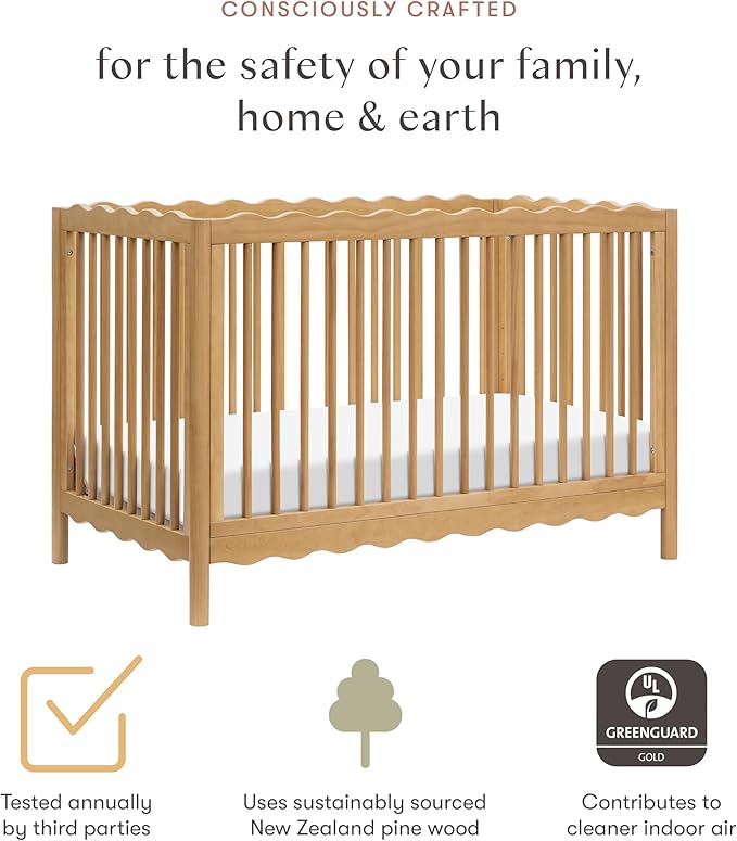 babyletto Swell 4-in-1 Convertible Crib with Toddler Bed Conversion Kit in Honey, Greenguard Gold Certified, Made of 100% Solid Wood