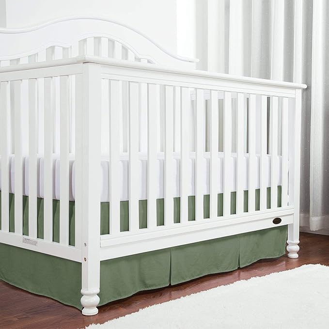 Box Pleated Crib Bed Skirt Premium 100% Cotton 800 Thread Count Nursery Crib Toddler Bedding Crib Bedskirt for Baby Boys or Baby Girls, (28" x 52") + 16" Drop Lenght - Sage Solid