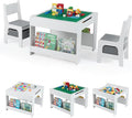 Costzon 4 in 1 Kids Table and Chairs, Wooden Toddler Activity Desk Set w/Reversible Graffiti & Building Blocks Tabletop, Storage Drawers and Bookshelves for Drawing, Reading, Crafts (Gray)