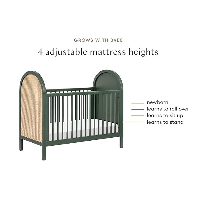 Babyletto Bondi Cane 3-in-1 Convertible Baby Crib - GREENGUARD Gold Certified Convertible Crib to Toddler Bed & Daybed - Wooden Baby Bed - 4 Adjustable Heights - Made of 100% Solid Wood - Forest Green