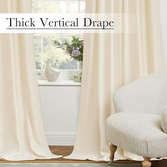 StangH Ivory White Velvet Curtains 90 inches 2 Panels - Cream White Thermal Insulated Contemporary Minimalist Home Decor Back Tab Rod Pocket Design for Bedroom/Living Room/Guestroom,W52 x L90