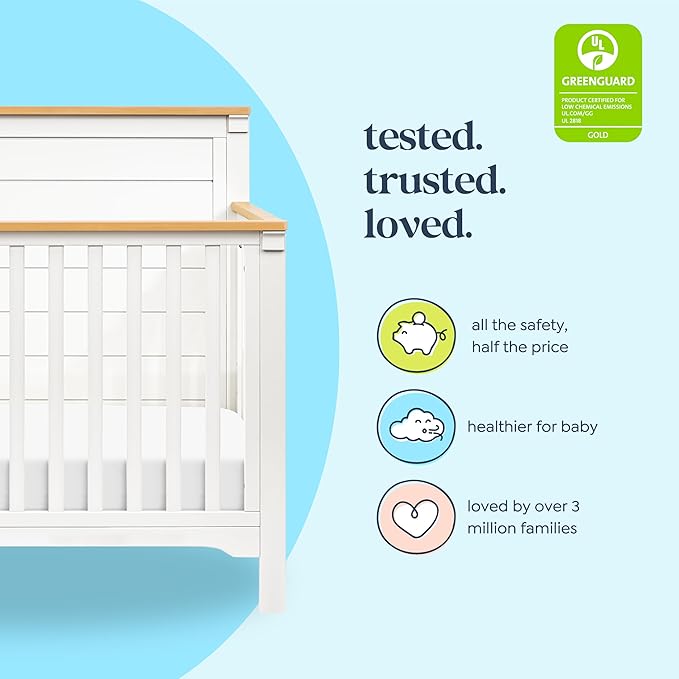 DaVinci Shea 4-in-1 Convertible Crib in Warm White and Honey, GREENGUARD Gold and FSC® Certified