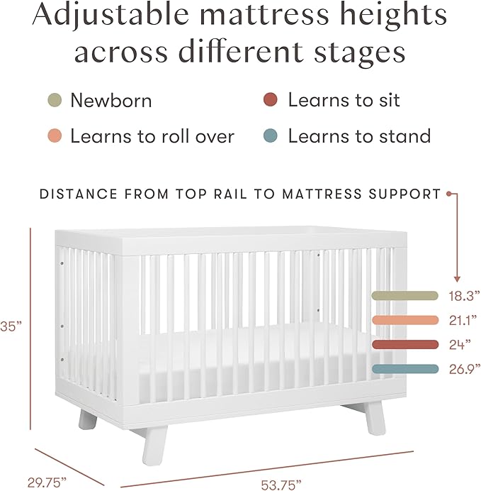 Babyletto Hudson 3-in-1 Convertible Baby Crib with Toddler Bed & Daybed Conversion - Easy to Assemble - GREENGUARD Gold Certified w/ 4 Adjustable Mattress Heights - White