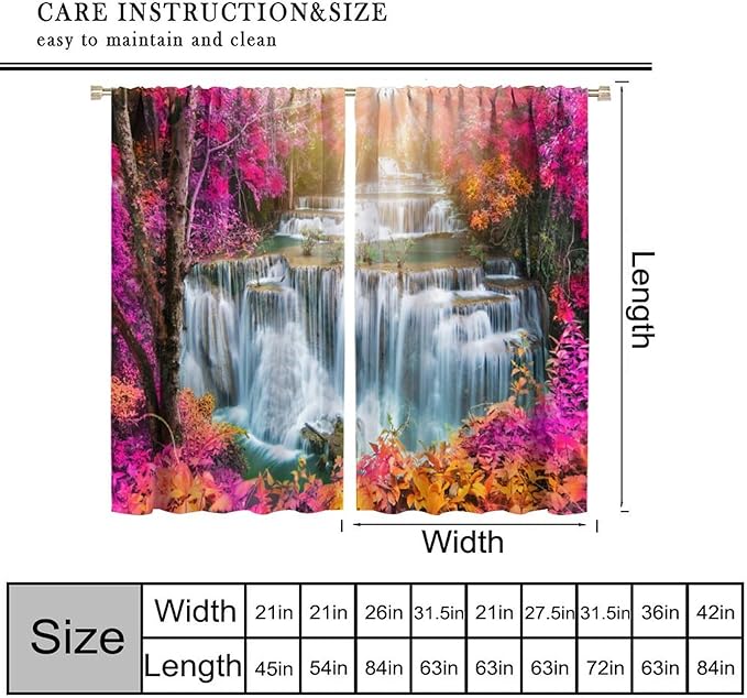 Waterfall Blackout Window Curtains, Nature Landscape Fores Theme Rod Pocket Window Drapes, for Living Room Bedroom 42" W X 63" L