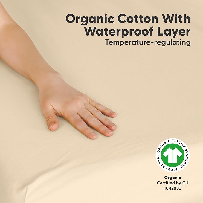 2-Pack Pack and Play Sheets, Waterproof Mini Crib Sheets Fitted - Organic Cotton Pack N Play Sheets for Graco Pack and Play Mattress, Playard Baby Crib Sheets, Neutral for Boy,Girl Toddler (Macadamia)