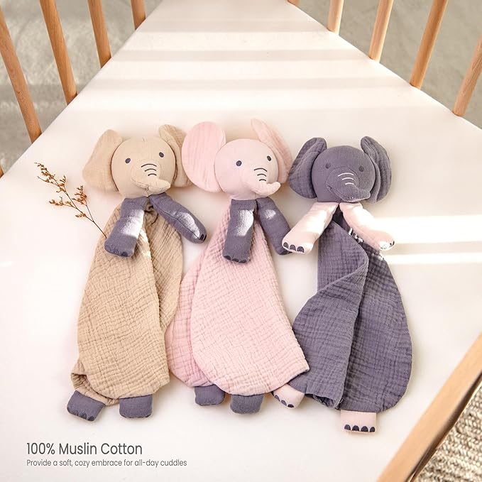 lulumoon Baby Security Blanket Elephant: Snuggle Muslin Lovey for Travel & Daycare - Self-Soothe Lovie for Newborn Gift