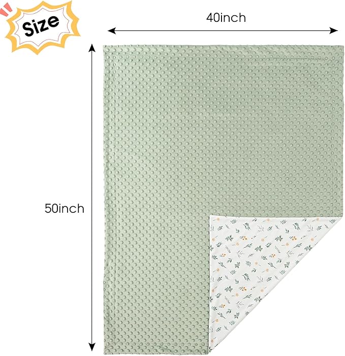 david's kids Micro Fleece Minky Baby Blanket for Boys Girls with Double Layer and Soothing Raised Dots, Breathable and Soft Lightweight Receiving Blanket for Newborns, 40x50 Inches, Leaf & Floral