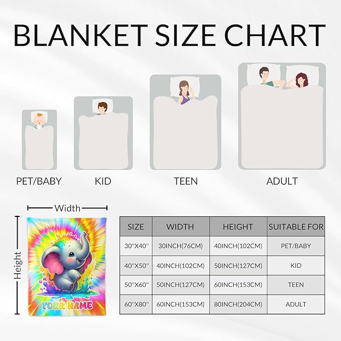 Custom Elephant Blanket Gifts - 50" x 60" Inches Cute Girls Throw Blankets - Colorful Warm Furry Throws Decor for Couch, Sofa & Travel