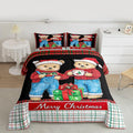 Feelyou Merry Christmas Bedding Set Soft for Boys Girls, Cute Bear Comforter Set Full Size Duvet Quilt Microfiber Winter Bedroom Decor 3 Pcs with 2 Pillow Cases