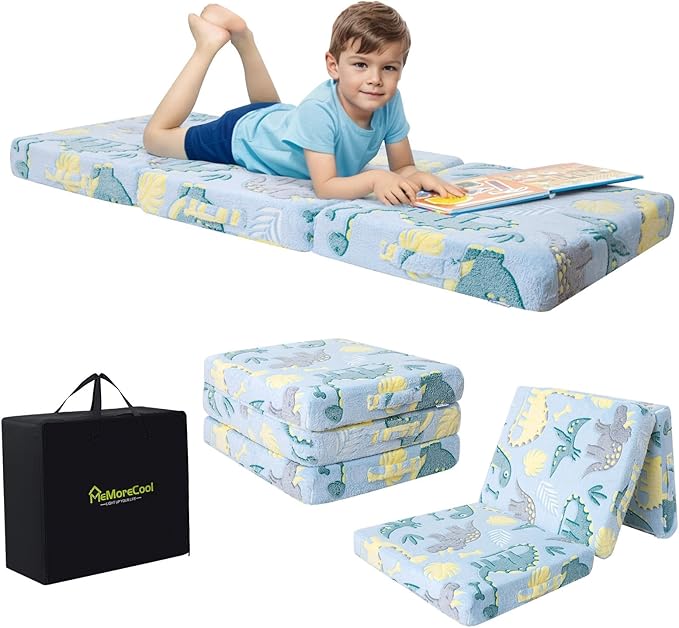MeMoreCool Foldable Floor Mattress for Kids, Toddler Floor Nap Mat for Sleeping Daycare, Small Child Foldable Mattress Floor Bed, Trifold Futon Portable Tri Folding Mattress, Glow 75x25 Inch