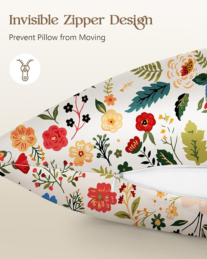 Silk Pillowcase 2 Pack - Pillow Cases 20" x 36" King Size Set of 2 for Hair and Skin Smooth Soft Breathable with Hidden Zipper Cooling Pillow Covers for Sleeping, Beige Floral