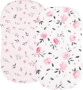 PHF Soft Bassinet Sheet Set, 2 Pack Silky Comfy Breathable Cradle Sheets for Baby Girls, Univeral Fit for Most Oval Rectangle Cradle and Bassinet Mattress/Pad, Pink Floral