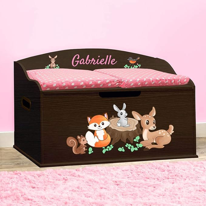 DIBSIES Personalized Creative Wonders Toy Box, Woodland Creatures, 30 x 19.25 x 18 inches, Soft-Close Lid (Espresso)