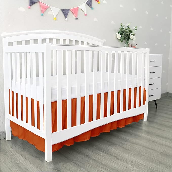 100% Egyptian Cotton, Nursery Crib Toddler (28" x 52" + 16") 800 Thread Count Crib Skirt Dust Ruffle, Bedding Skirts for Baby Boys or Girls, 16" Drop, Burnt Orange Solid