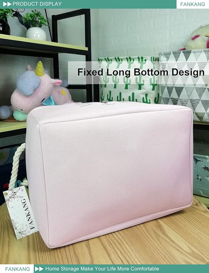 FANKANG Rectangular Fabric Storage Bin Box Laundry Basket with Dinosaur Prints for Nursery Storage, Storage Hamper, Gift Baskets (Pink Rabbit)