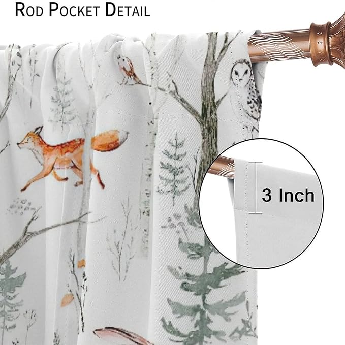 Rustic Forest Window Curtains, Watercolor Woodland Animals Owl Hedgehog Fox Butterfly Forest Squirrel and Bear Blackout Windows Door Curtain for Bedroom Living Room Home Decor 42x54in