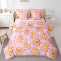 Erosebridal Christmas Gingerbread Queen Bedding Set 7 Piece,Cute Gingerbread Man Bed in A Bag,Xmas Snowflake Comforter Set Girls Sheet Set with Comforter,Pink Christmas Decoration