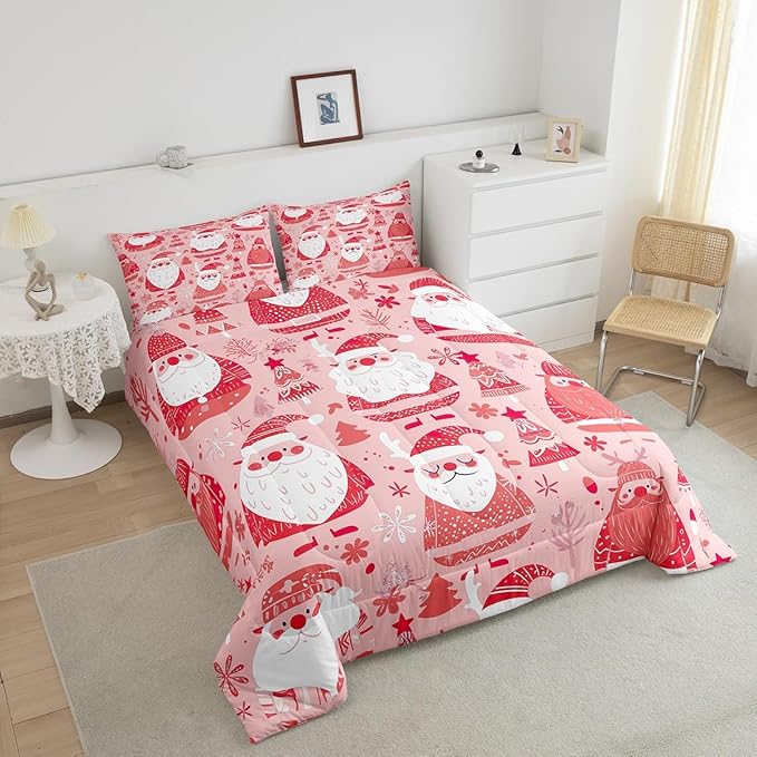 Feelyou Cute Santa Claus Bedding Set for Kids Boys Girls Full Size Christmas Comforter Set Ultra Soft Winter Comforter Xmas Tree Duvet Quilt Bedroom Decor Christmas Decorations Quilt