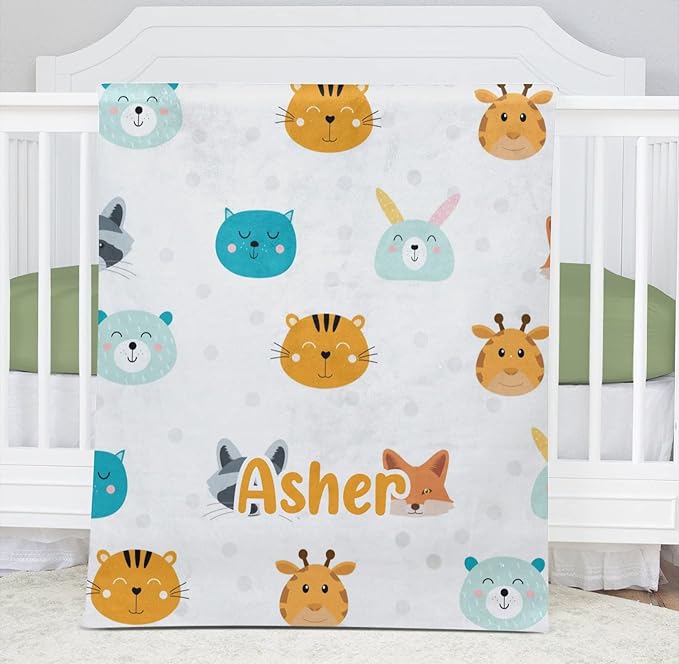 Cute Animal Rabbit Fox Personalized Receiving Sherpa Fleece Baby Blankets for Girls Boys Kids, Swaddle Blankets Gift for Newborn Crib Infants 30x40 Inches