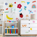 Insect Fruit Wall Decals,Watercolor Doodle Wall Stickers Decor,Peel and Stick Rainbow Flowers, Bees,Fruit Decals for Kids Bedroom Nursery Playroom Living Room and Bedroom Decoration