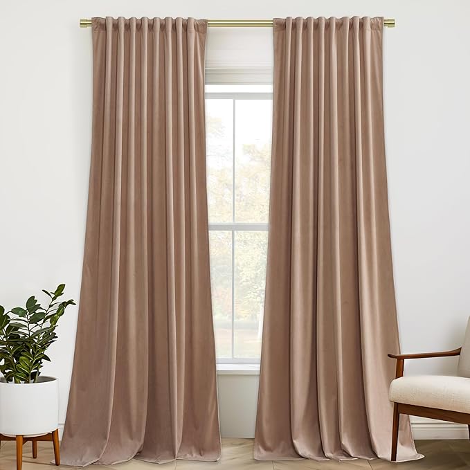 StangH Velvet Curtains for Bedroom 108 inches Long, Soft Thick Thermal Insulated Privacy Window Drapes Elagant Home Decors for Sliding Door, Blush Beige, W52 x L108, 2 Panels