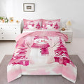 Feelyou Pink Christmas Comforter Set Twin Size Snowman Bedding Set for Kids Boys Girls Cute Snowflake Duvet Quilt Merry Christmas Tree and Snowman Bedroom Decor 2 Pcs with 1 Pillow Cases
