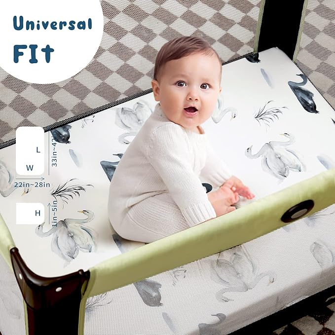 Pack n Play Sheets Fitted 2 Pack, Stretchy Ultra Soft Jersey Knit Pack and Play Sheets, Universal Fitted Portable/Mini Crib Mattresses Snug and Safe, Stylish Pattern for Boy and Girl
