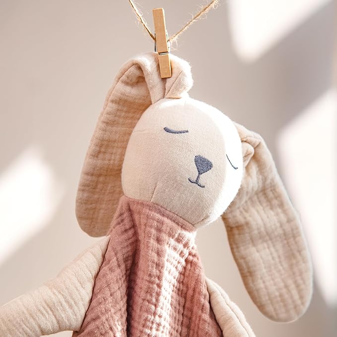 lulumoon Muslin Bunny Lovey for Babies: Skin-Friendly Security Blanket for Self-Soothe - Newborn Gift for Baby Shower