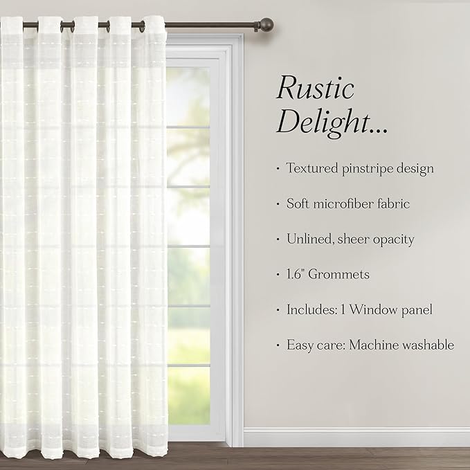 Lush Decor Farmhouse Textured Grommet Sheer Window Curtain Panel (Single Panel), 115"W x 84"L, White