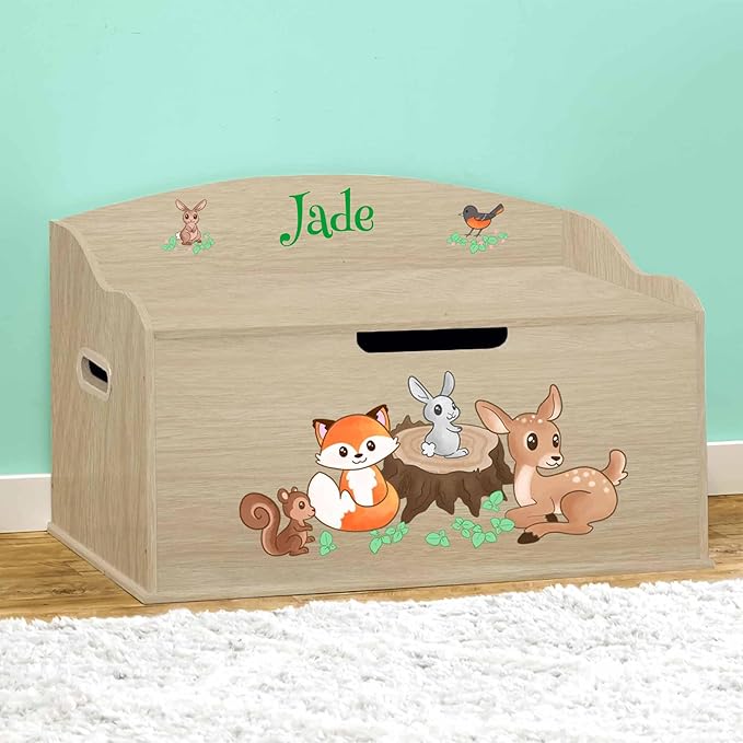 DIBSIES Personalized Creative Wonders Toy Box, Woodland Creatures, 30 x 19.25 x 18 inches, Soft-Close Lid (Natural)