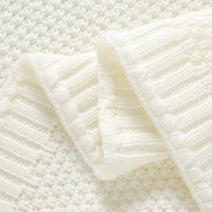 Neiwech Baby Blanket Knit Cozy Soft Lightweight Crib Stroller Nursery Receiving Swaddling Blankets for Newborn Infants Boys Girls White 30x40 Inch