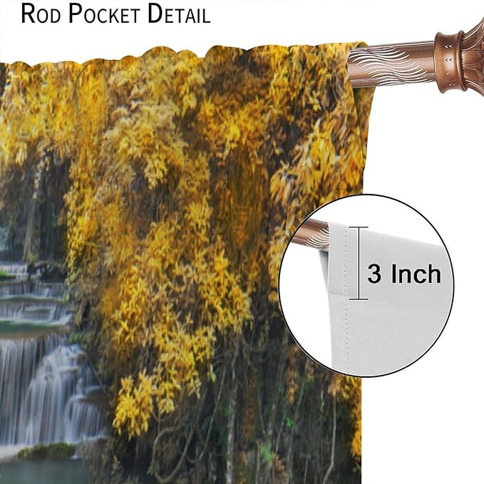 Waterfall Blackout Curtain, Autumn Season Trees Leaves Natural Landscape Window Drapes, for Bedroom Living Room 52" W X 84" L