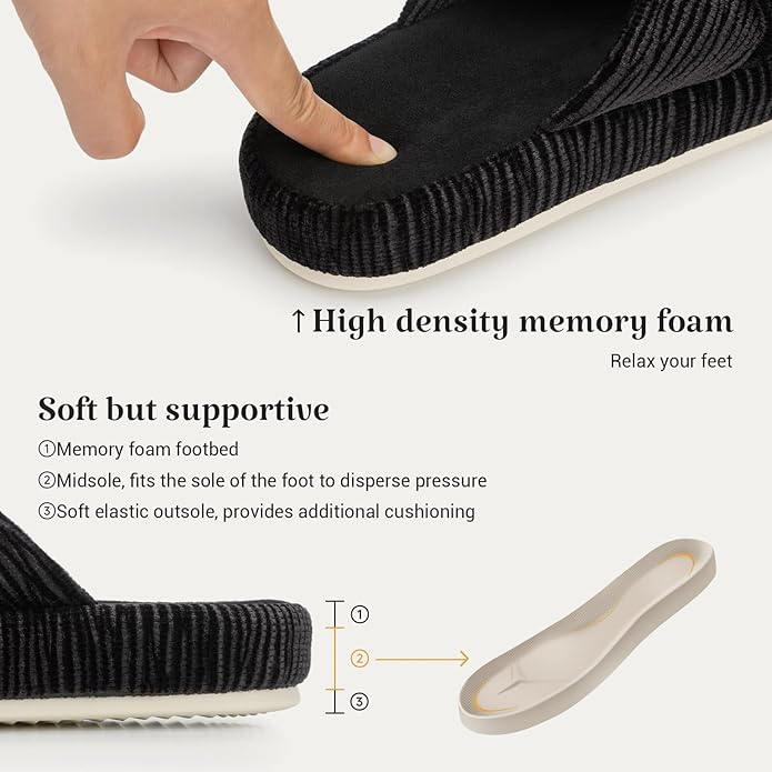 Chantomoo Slippers for Women Memory Foam House Bedroom Corduroy Bow Crossbands Slipper Shoes Comfy Trendy Gift Slippers