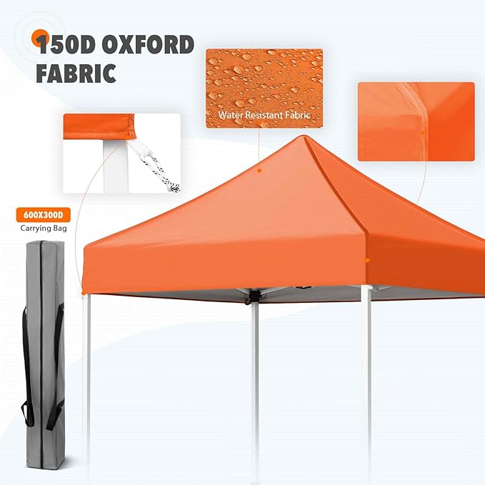 EAGLE PEAK 5x5 Pop Up Canopy Tent Instant Outdoor Canopy Easy Set-up Straight Leg Folding Shelter, Orange