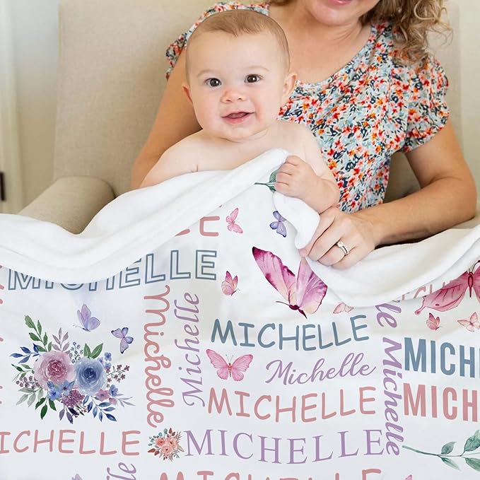 Personalized Baby Blankets, Custom Baby Blanket with Name for Girls,Gift for Chrismas Birthday Memorial Day, Customized Flannel Blanket for Kids Adults 32"X48"