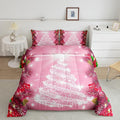 Feelyou Kids Merry Christmas Decorations Comforter Set, Kids Santa Tree Bedding Set Full Size for Boys Girls Teens Xmas Christmas Bell Decor Comforter Glitter Pink Quilt Set