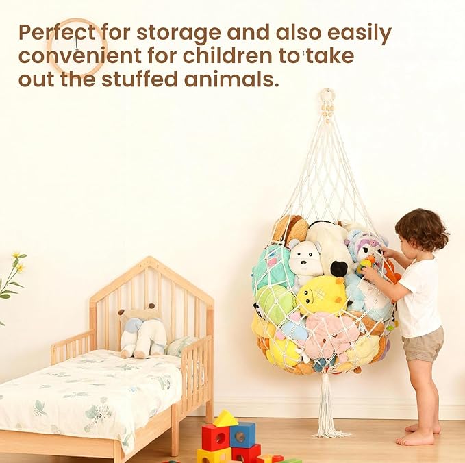 Stuffed Animal Net Corner Plushie Net Large Stuffed Animal Storage Hammock for Kids' Wall Room Decor Hanging Toy Storage Plushie Net Organizer Holder Kids Baby Nursery Wall Bedroom Home Decor (1 Tier)