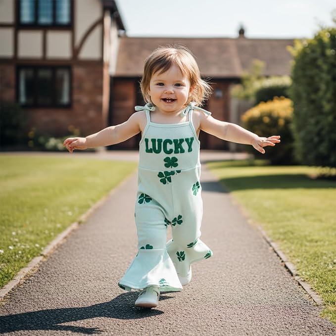 Toddler Baby Girl Valentines Day Outfit Love Sleeveless Tie-up Suspender Romper Bell Bottom Pants Spring Jumpsuit