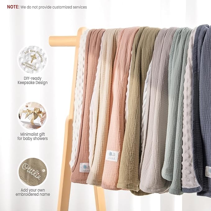 lulumoon Baby Blankets for Newborn Unisex: Thermal Minky Dotted Backing - Muslin Receiving Blanket for Baby Essential & Registry Gift 30"x40"(Ivory)