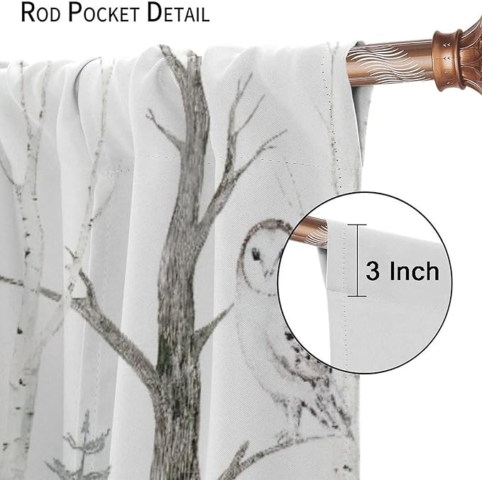 Watercolor Woodland Animal Curtains, Wildlife Bear Farmhouse Lodge Cabin Squirrel Owl Hedgehog Fox Blackout Rod Pocket Windows Door Curtain for Bedroom Living Room Home Decor 55x63in