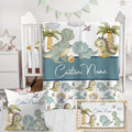 Personalized Baby Crib Bedding Set,3 Piece Custom Name Nursery Set with Blanket, Fitted Sheet & Pillowcase for Baby Girls & Boys, Dinosaur Forest Theme(Fixed Size)