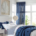 Treatmentex Pom-Pom Navy-Blue Sheer Curtains for Bedroom Windows 84inches Long Linen Textured Look Sheer Drapes for Living Room 52" w x 2Pack