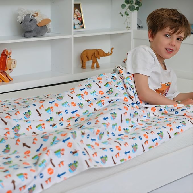 Kids Throw Blanket – Soft Cotton Toddler Blanket with Construction Vehicles Puzzle Pattern, Lightweight Breathable Bed Throw with Stitched Edges, 40 x 60 in (101.6 x 152.4 cm)