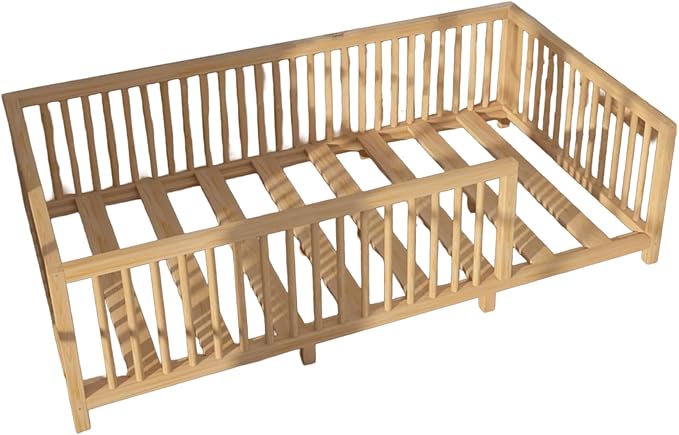 Montessori Floor Bed with Slats for Toddler 60'' x 80'' Queen Size | Pine Wood Natural Solid Frame Bed | Sturdy Design Floor Bed Frame for Boy and Girls (Queen, Height : 23.6 Inches)