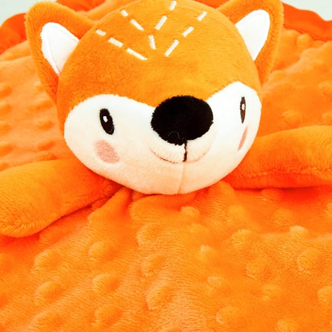 Fox Lovie for Babies Security Blanket Soft Minky Dot Fabric with Silky Satin Backing Baby Snuggle Toy Animal Baby Blanket for Infant and Toddler Orange 13.5 Inch