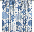 Coastal Nautical Curtains,Coral Starfish Seashell Beach Sea Starfish Seashell Theme Pattern Blackout Print Bedroom Living Room Window Treatmen 5 Panel Set 63x72 Inch